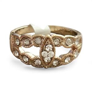 Gold Tone Crystal Marquise Cut Band Ring – Size 8
